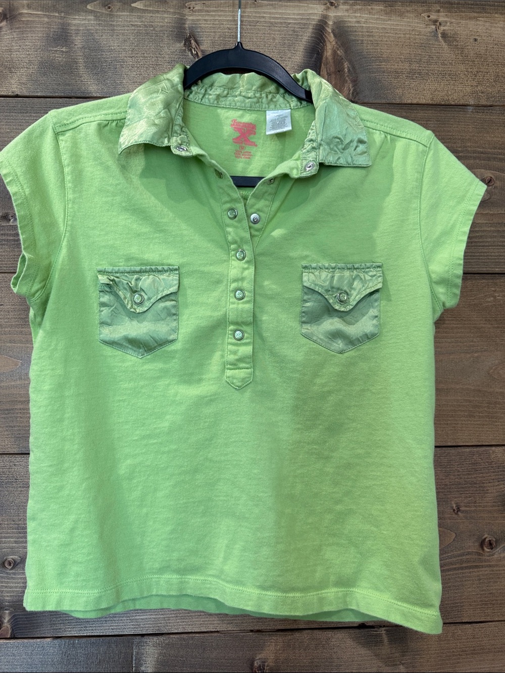 Twenty X Lime Green Cap Sleeve Polo with Snaps and Chest Pockets